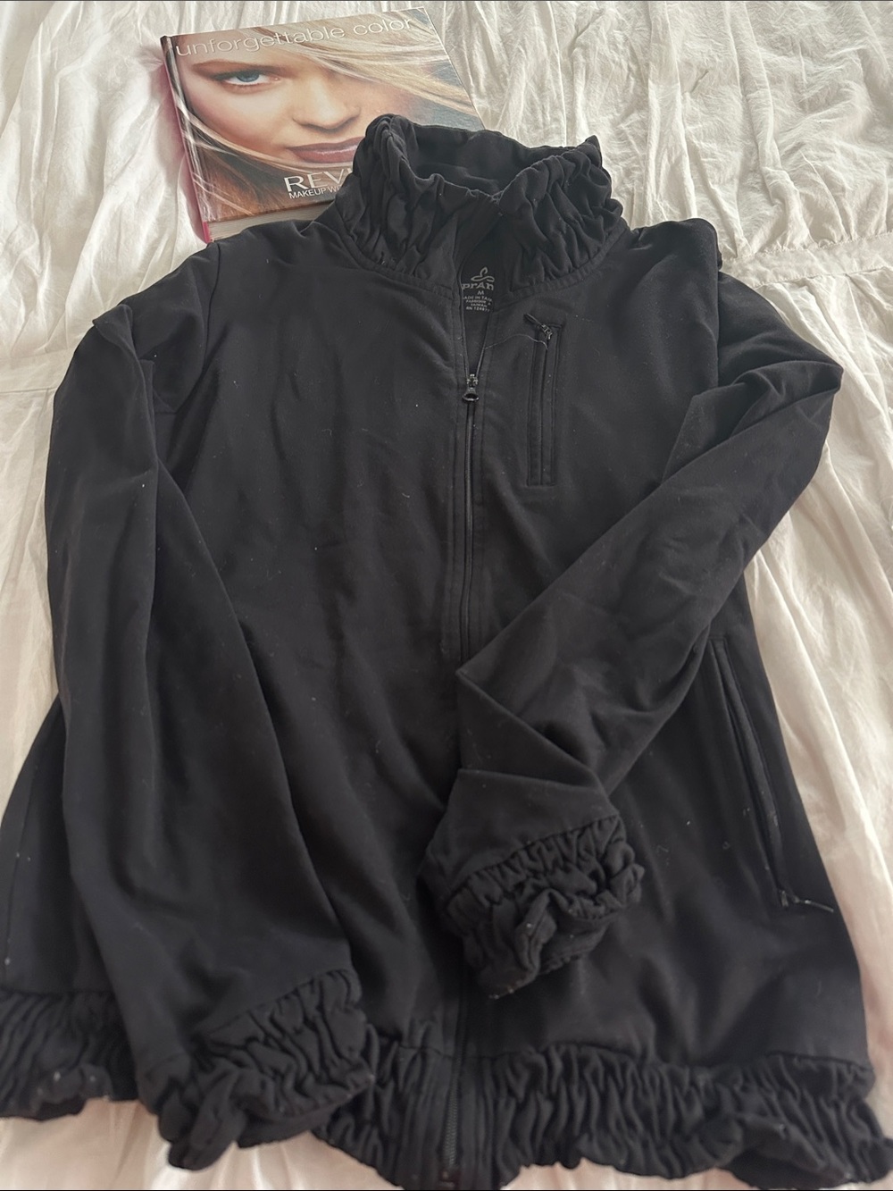 Prana Black Utility Jacket with Ruffled Trim